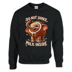 Cocofanto Elefanto print on a black crewneck sweatshirt, front view