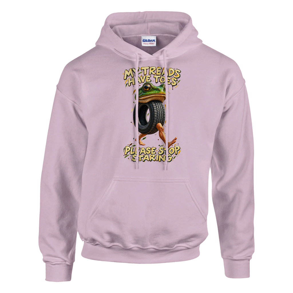 Boneca Ambalabu print on a light pink pullover hoodie, front view
