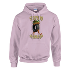 Boneca Ambalabu print on a light pink pullover hoodie, front view