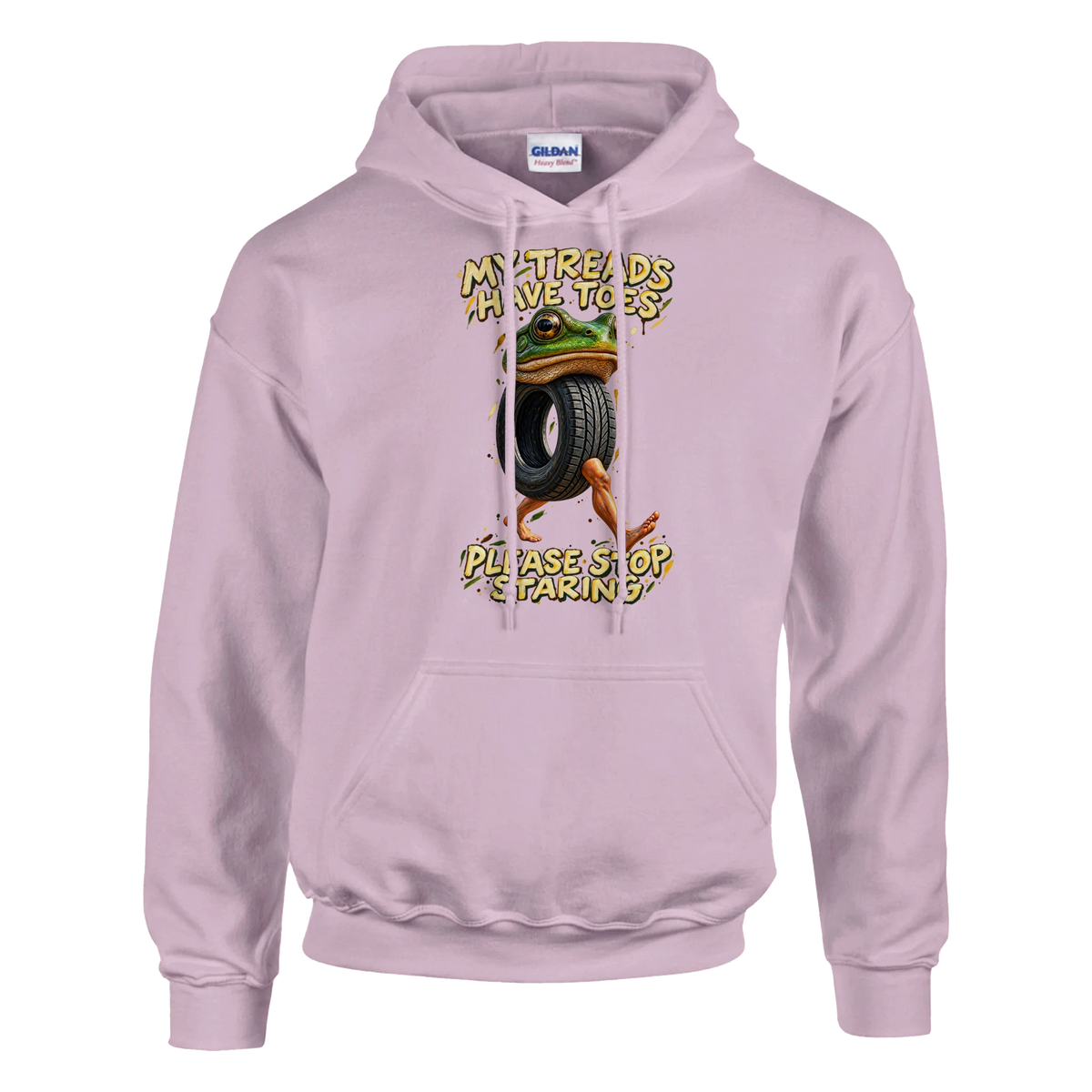 Boneca Ambalabu print on a light pink pullover hoodie, front view
