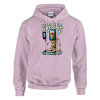 Pot Hotspot print on a light pink pullover hoodie, front view
