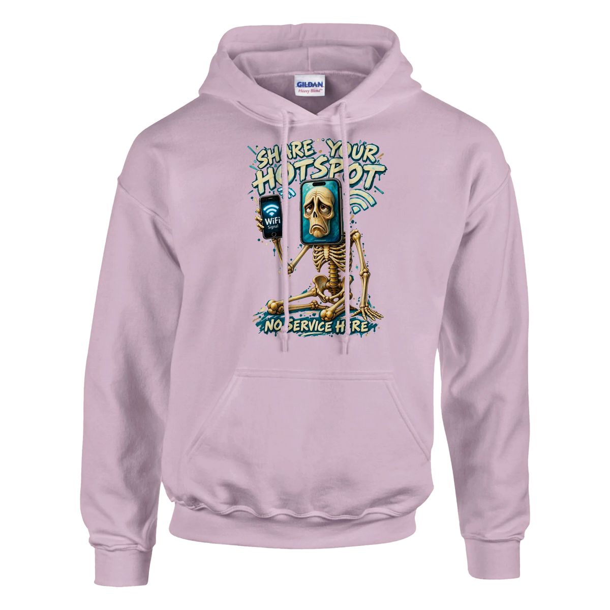 Pot Hotspot print on a light pink pullover hoodie, front view