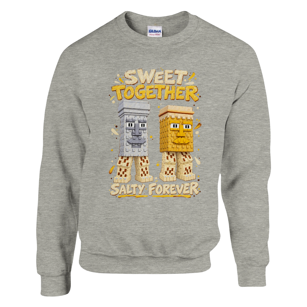 Garama and Madundung print on an ash grey crewneck sweatshirt, front view