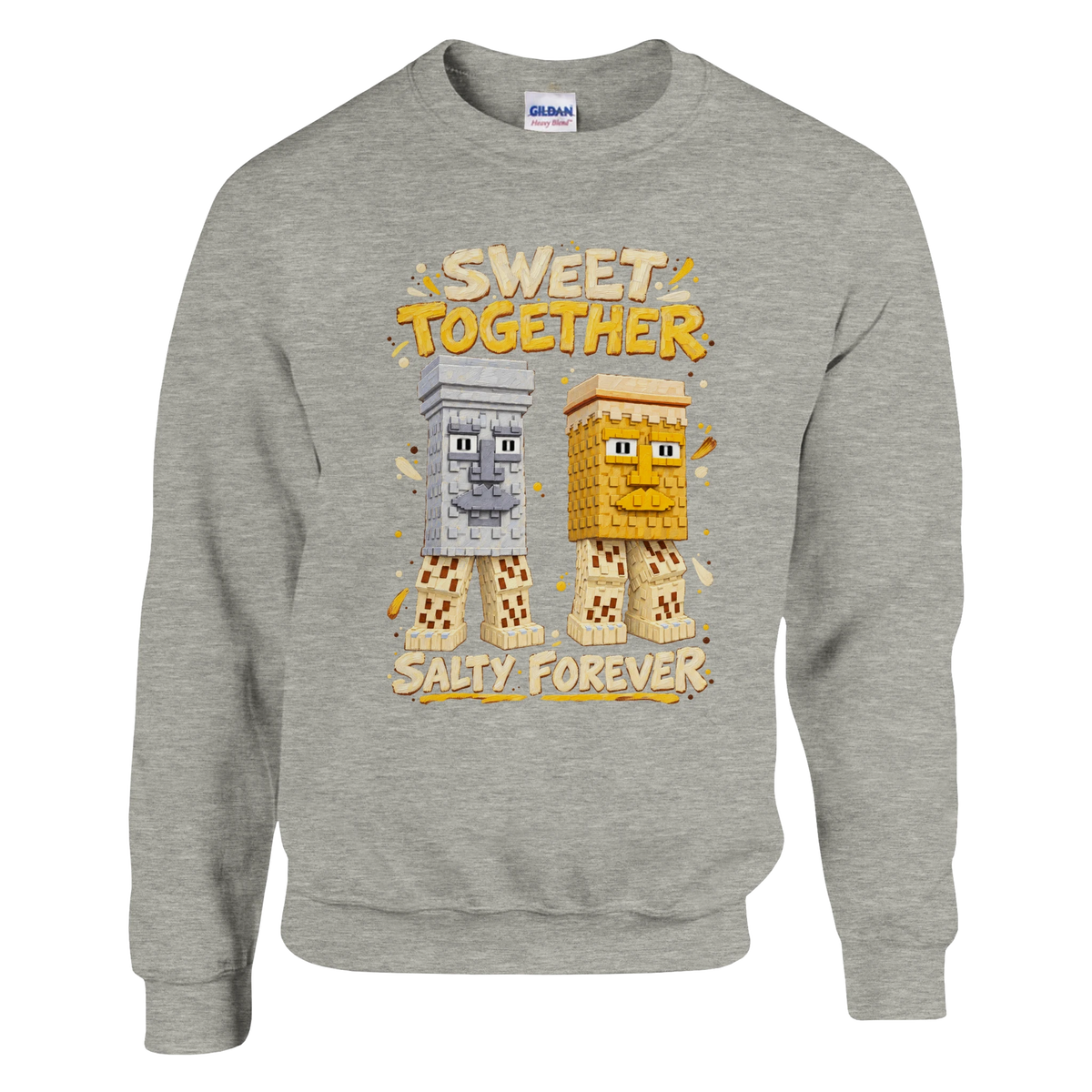 Garama and Madundung print on an ash grey crewneck sweatshirt, front view