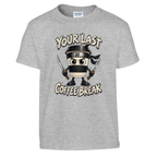 Cappuccino Assassino print on a sport grey kids t-shirt, front view