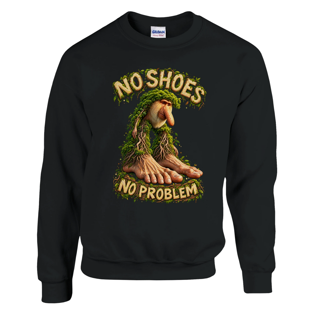 Brr Brr Patapim print on a black crewneck sweatshirt, front view
