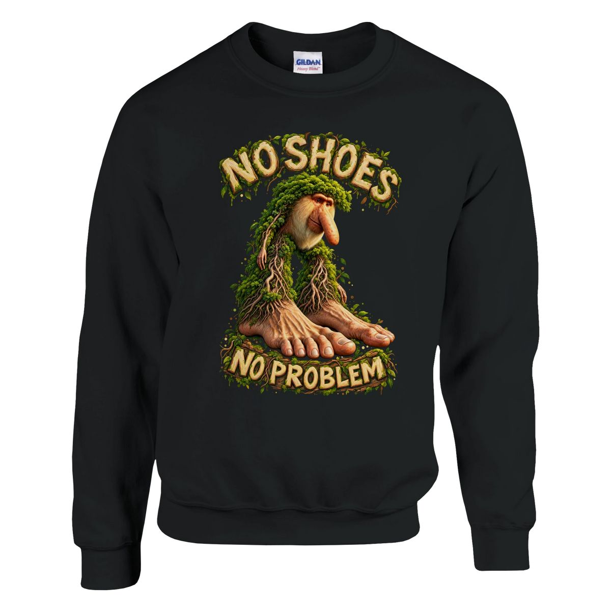 Brr Brr Patapim print on a black crewneck sweatshirt, front view