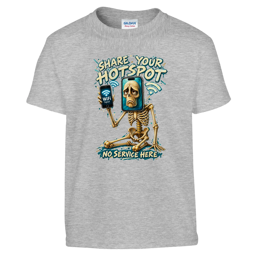 Pot Hotspot print on a sport grey kids t-shirt, front view