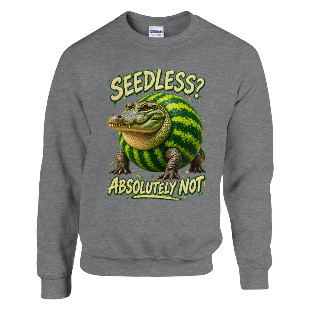Glorbo Fruttodrillo print on a sport grey crewneck sweatshirt, front view