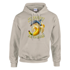 Bananita Dolphinita print on a sand pullover hoodie, front view
