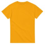 Gold t-shirt printed with Noobini Pizzanini and the words Pizza on, brain off, front view