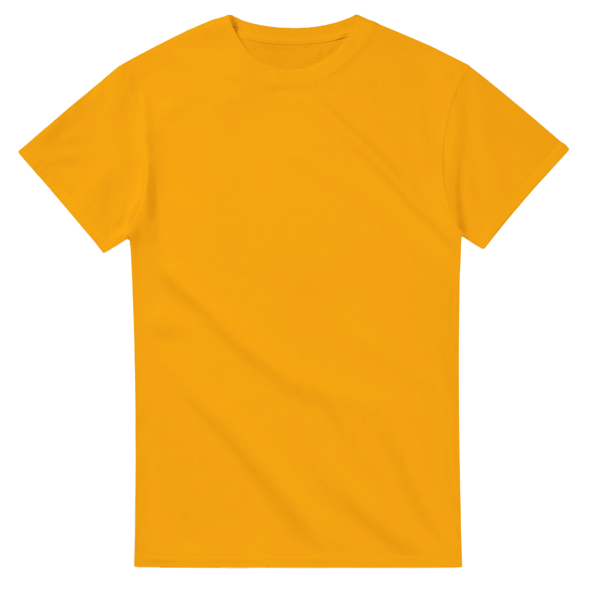 Gold t-shirt printed with Noobini Pizzanini and the words Pizza on, brain off, front view