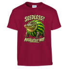 Glorbo Fruttodrillo print on a cardinal red kids t-shirt, front view