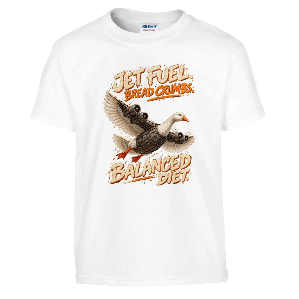 Bombombini Gusini print on a white kids t-shirt, front view