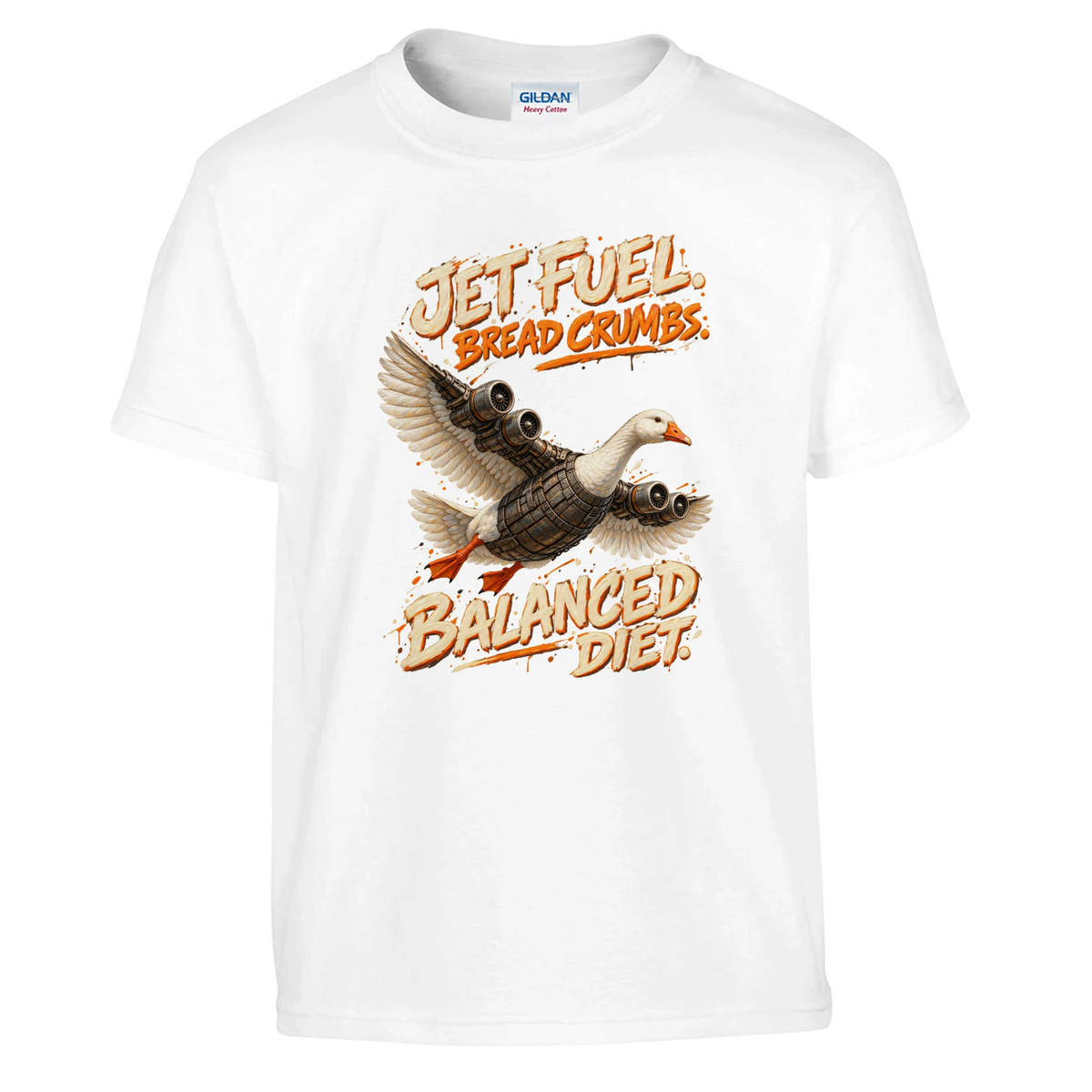 Bombombini Gusini print on a white kids t-shirt, front view