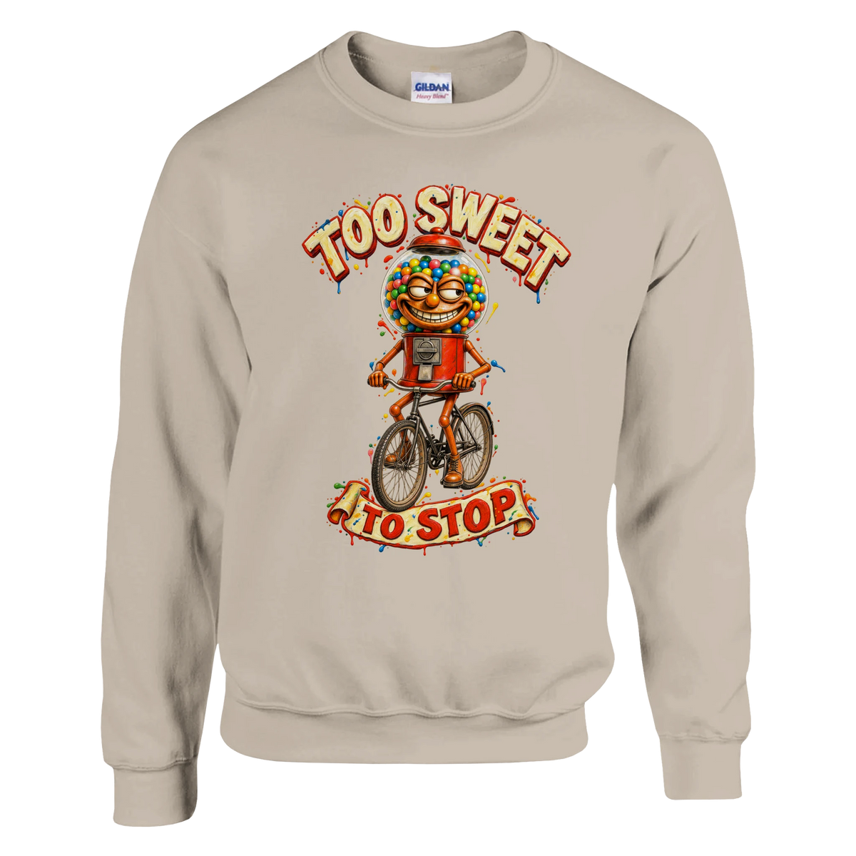 Chicleteira Bicicleteira print on a sand crewneck sweatshirt, front view