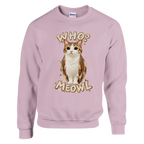 Meowl print on a light pink crewneck sweatshirt, front view