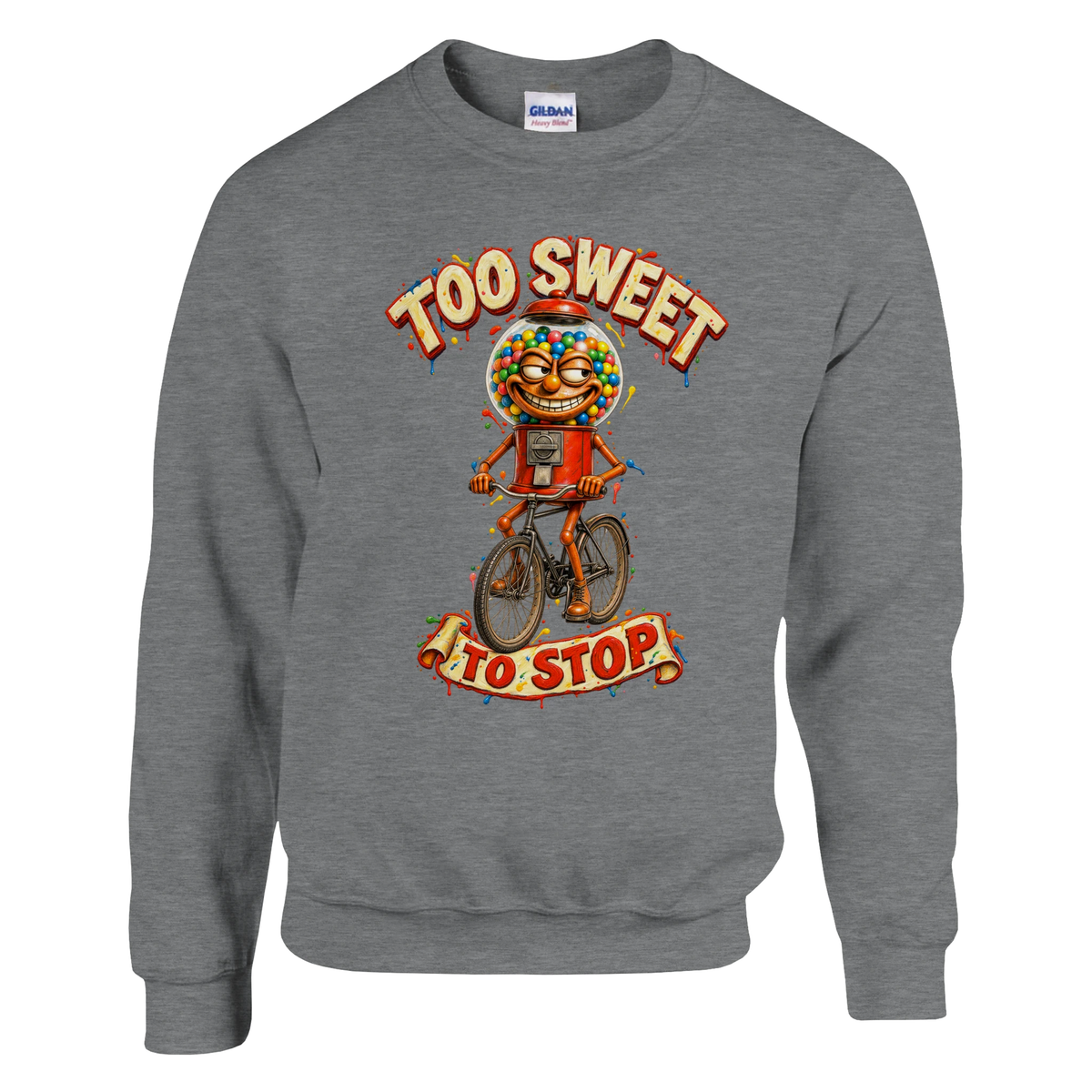 Chicleteira Bicicleteira print on a sport grey crewneck sweatshirt, front view