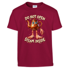 Ta Ta Ta Sahur print on a cardinal red kids t-shirt, front view