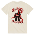 Natural t-shirt printed with Guest 666 and the words No account, full admin, front view