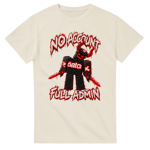 Natural t-shirt printed with Guest 666 and the words No account, full admin, front view