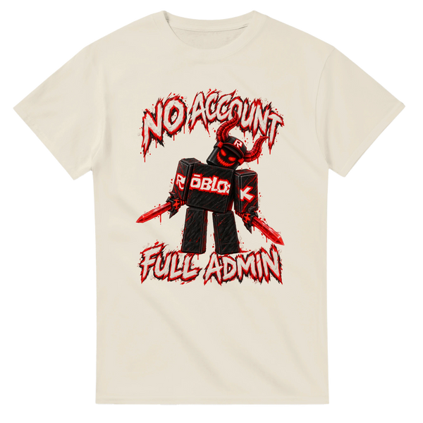 Natural t-shirt printed with Guest 666 and the words No account, full admin, front view