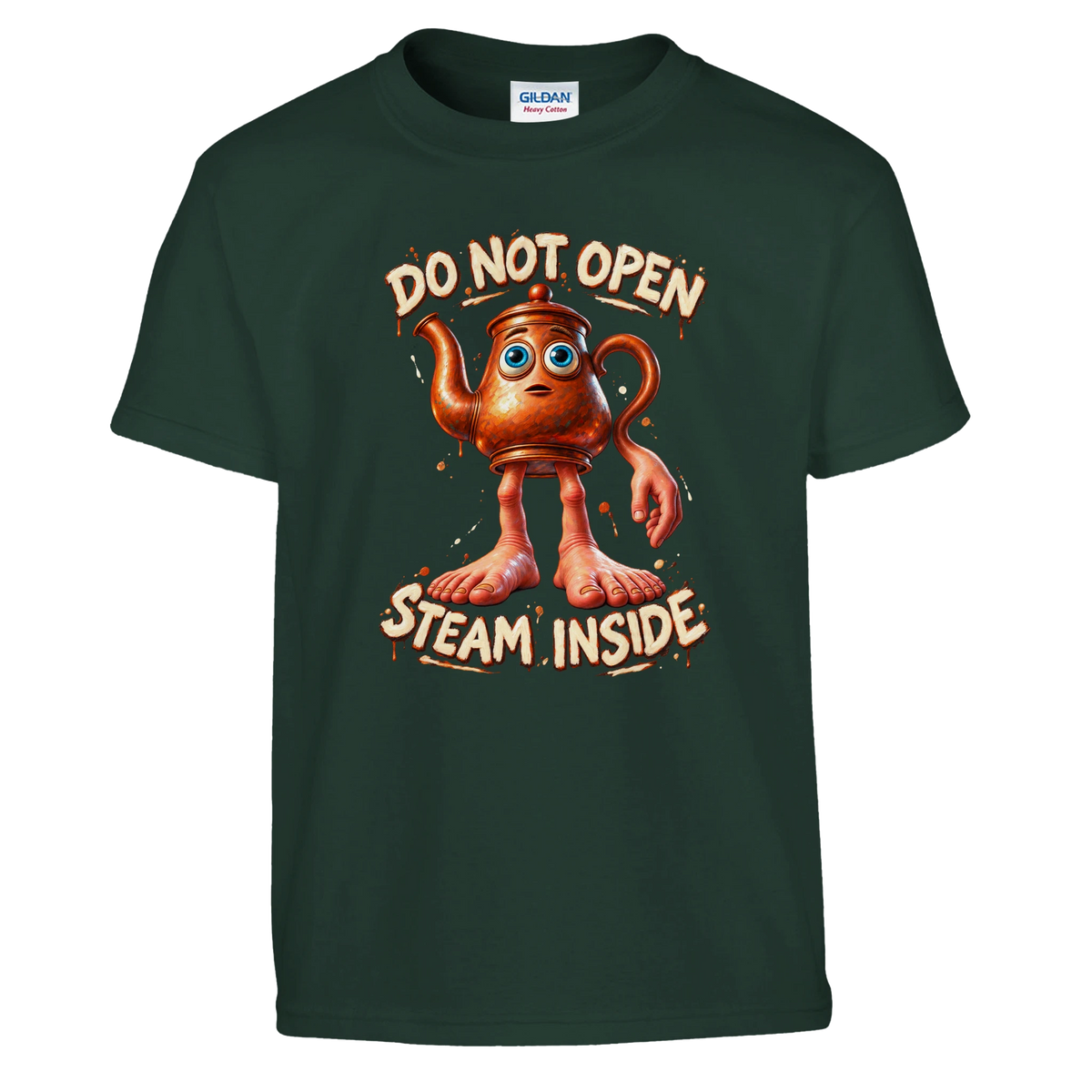 Ta Ta Ta Sahur print on a forest green kids t-shirt, front view