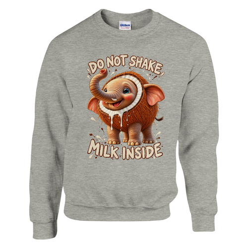 Cocofanto Elefanto print on an ash grey crewneck sweatshirt, front view