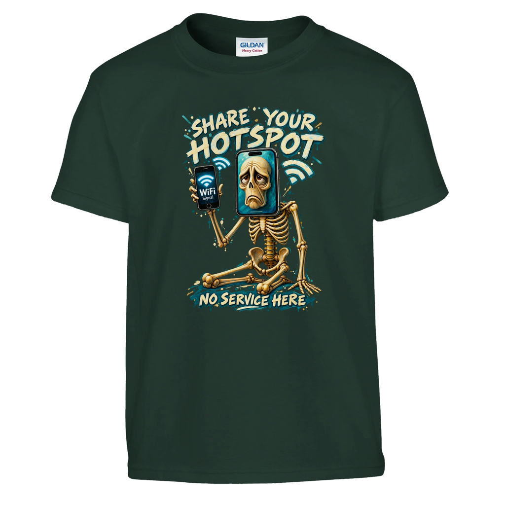 Pot Hotspot print on a forest green kids t-shirt, front view
