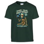 Pot Hotspot print on a forest green kids t-shirt, front view