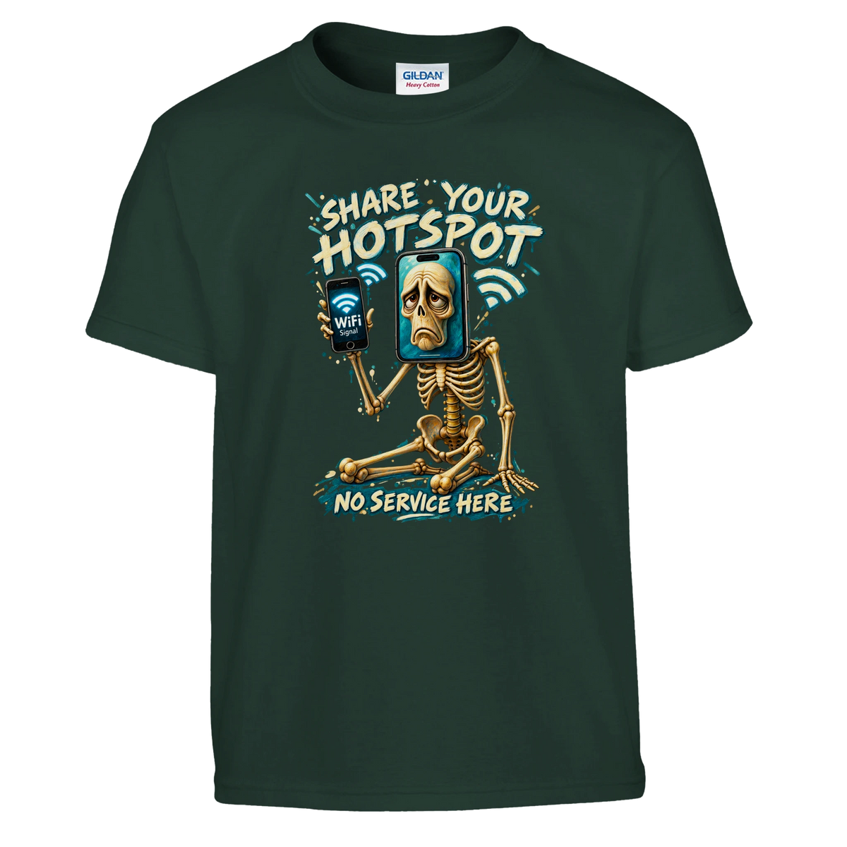 Pot Hotspot print on a forest green kids t-shirt, front view