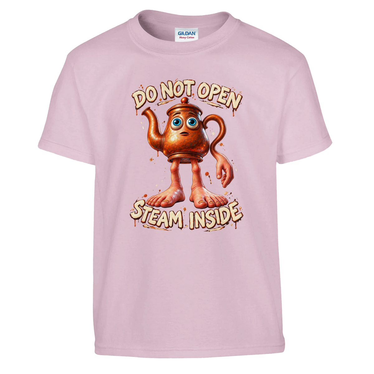 Ta Ta Ta Sahur print on a light pink kids t-shirt, front view