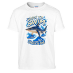 Tralalero Tralala print on a white kids t-shirt, front view
