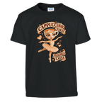 Ballerina Cappuccina print on a black kids t-shirt, front view