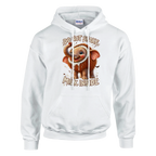Cocofanto Elefanto print on a white pullover hoodie, front view