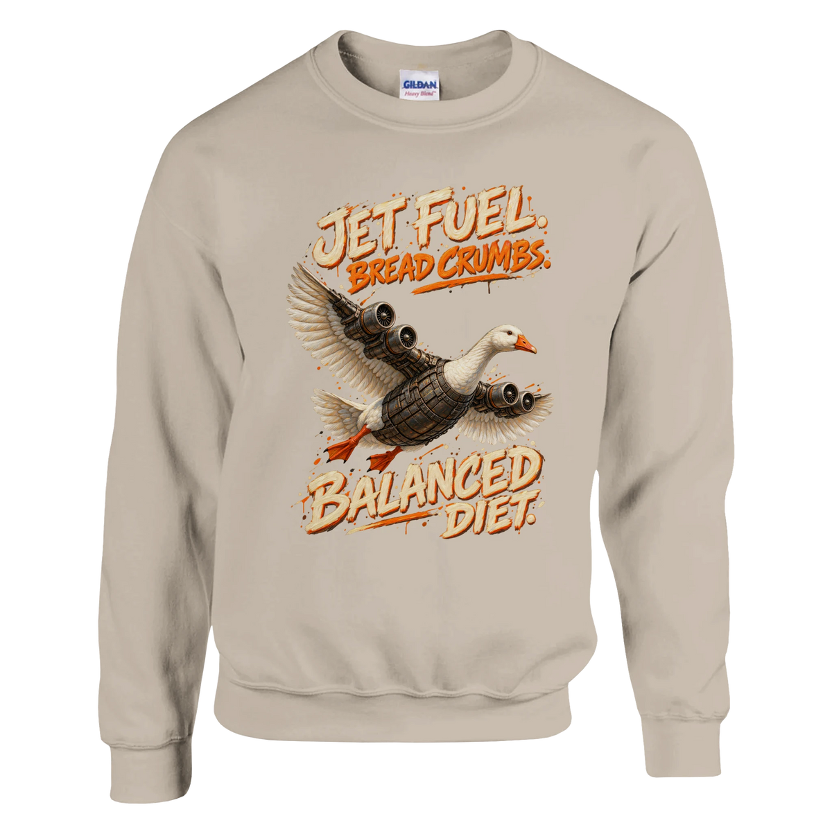 Bombombini Gusini print on a sand crewneck sweatshirt, front view