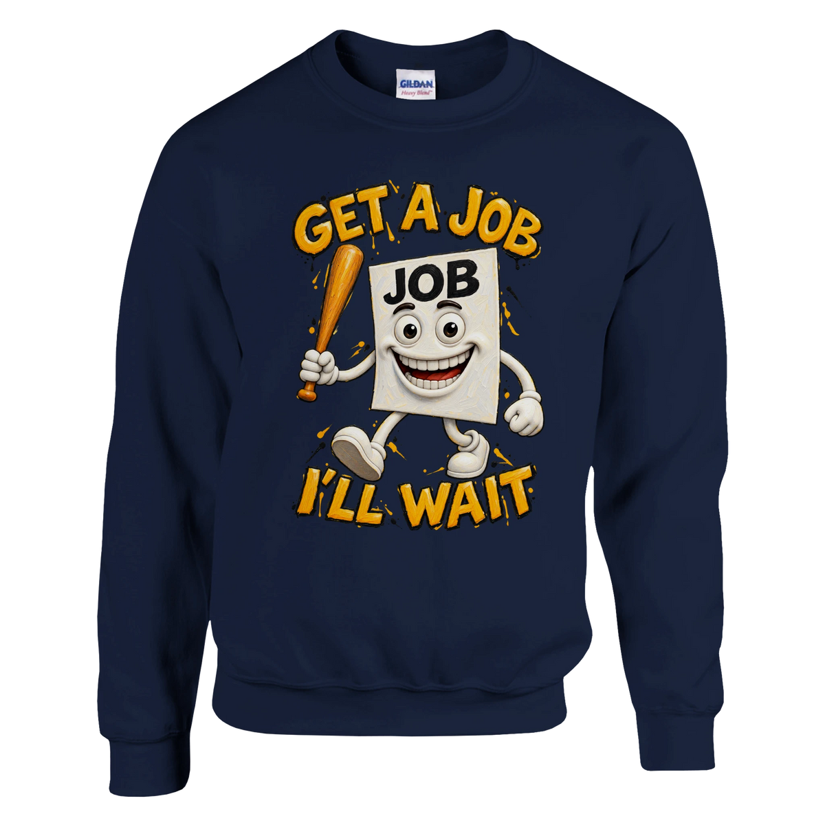 Job Job Job Sahur print on a navy crewneck sweatshirt, front view