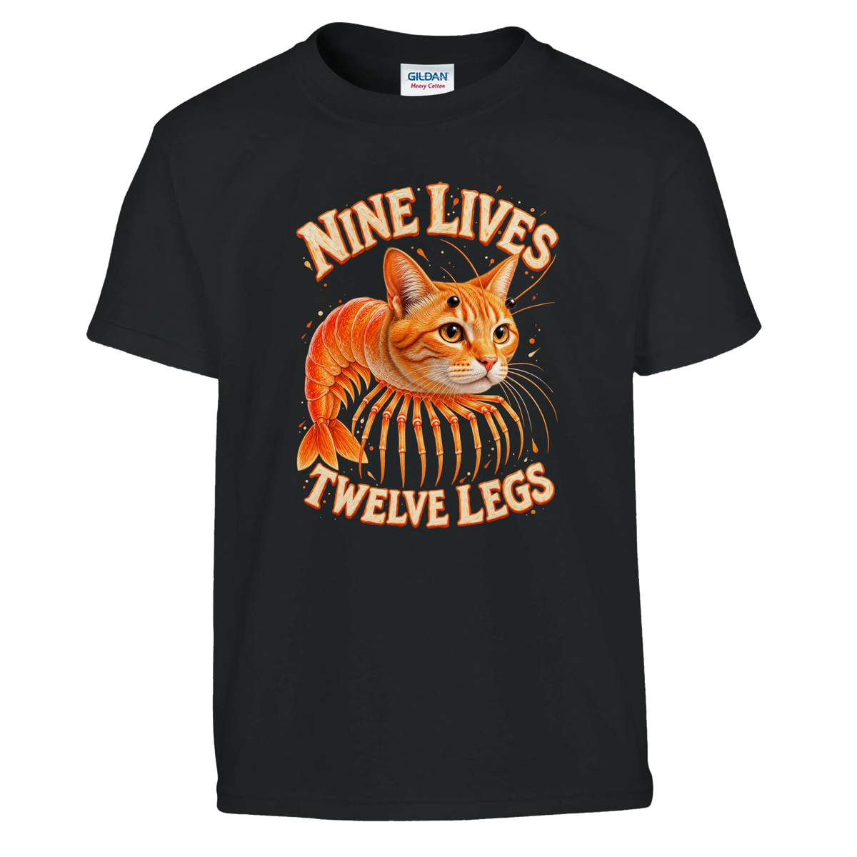 Trippi Troppi print on a black kids t-shirt, front view