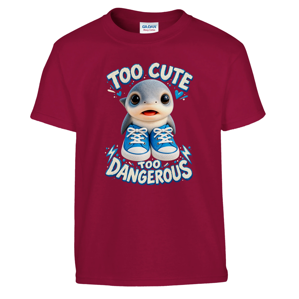 Los Tralaleritos print on a cardinal red kids t-shirt, front view