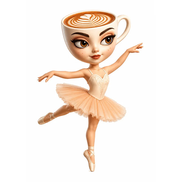 Ballerina Cappuccina character artwork, a ballerina with a cappuccino cup for a head
