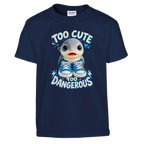 Los Tralaleritos print on a navy kids t-shirt, front view