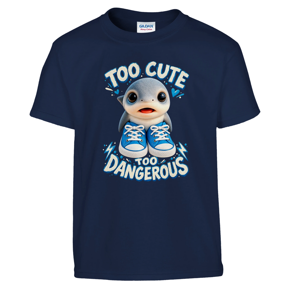Los Tralaleritos print on a navy kids t-shirt, front view