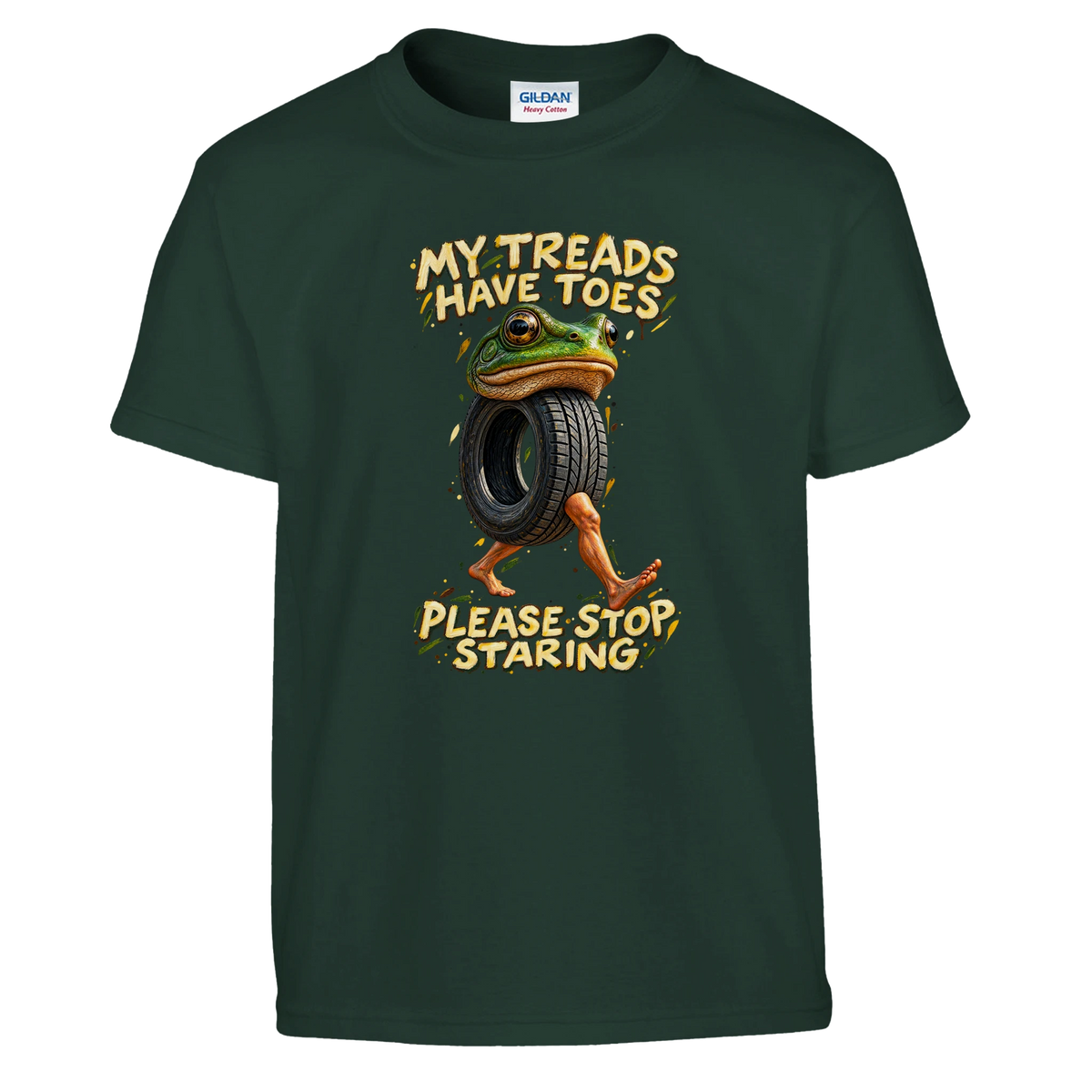 Boneca Ambalabu print on a forest green kids t-shirt, front view