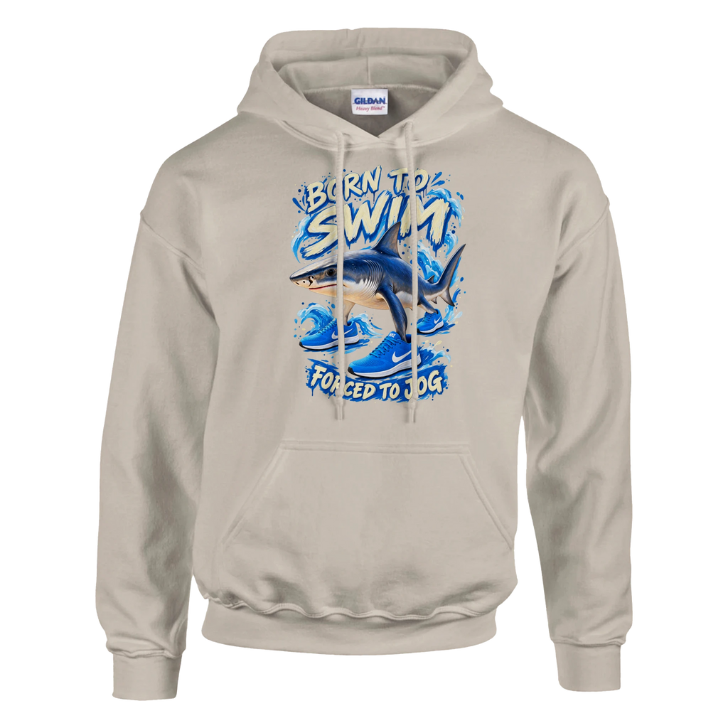 Tralalero Tralala print on a sand pullover hoodie, front view