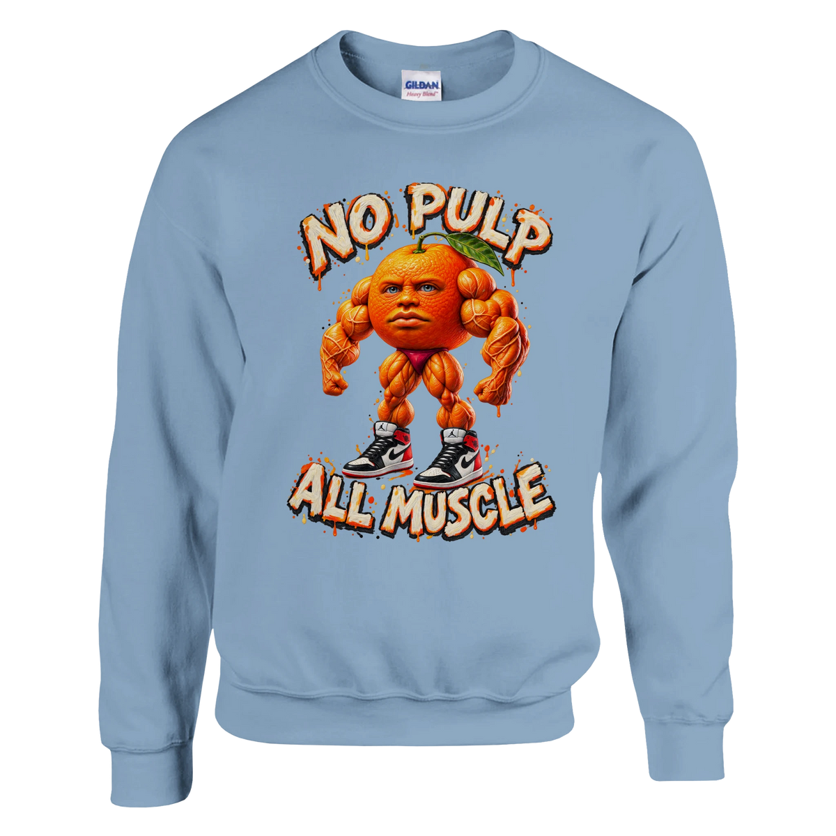 Odin Din Din Dun print on a light blue crewneck sweatshirt, front view