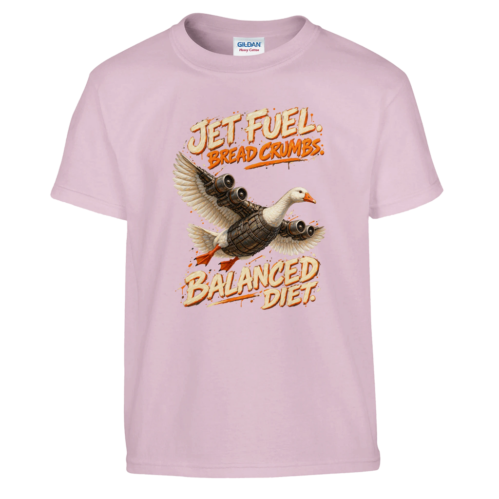 Bombombini Gusini print on a light pink kids t-shirt, front view