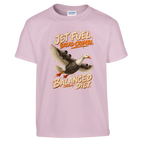 Bombombini Gusini print on a light pink kids t-shirt, front view
