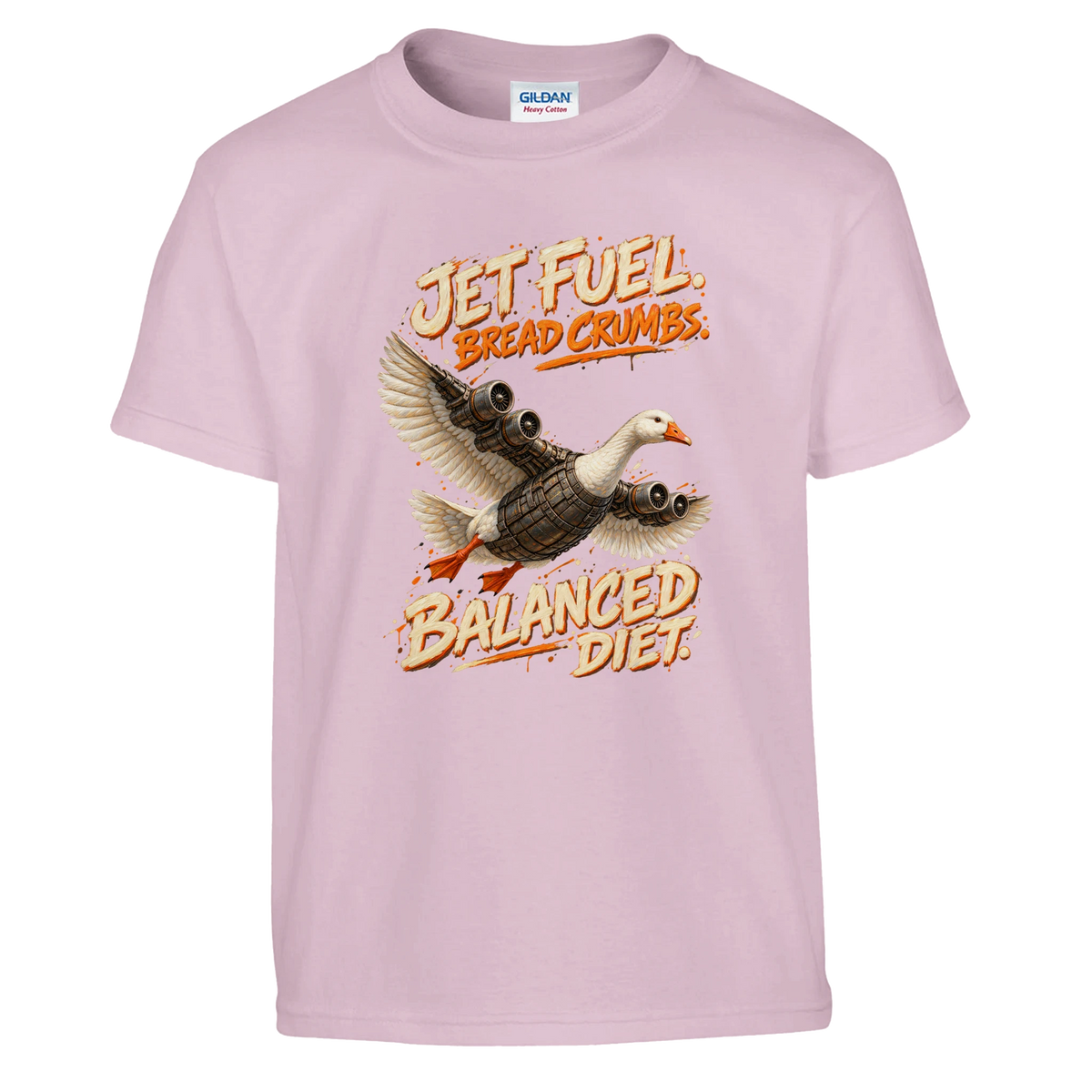 Bombombini Gusini print on a light pink kids t-shirt, front view