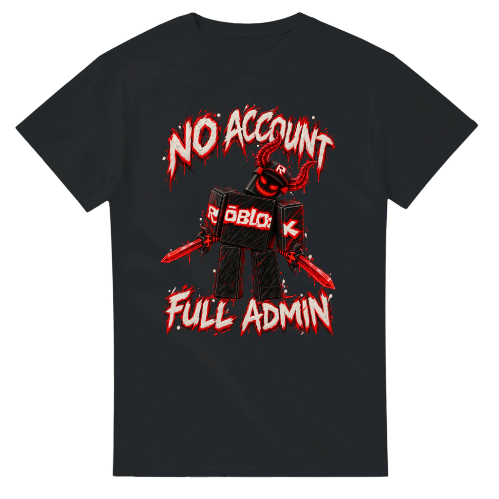 Black t-shirt printed with Guest 666 and the words No account, full admin, front view