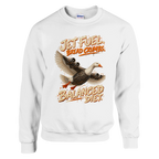 Bombombini Gusini print on a white crewneck sweatshirt, front view